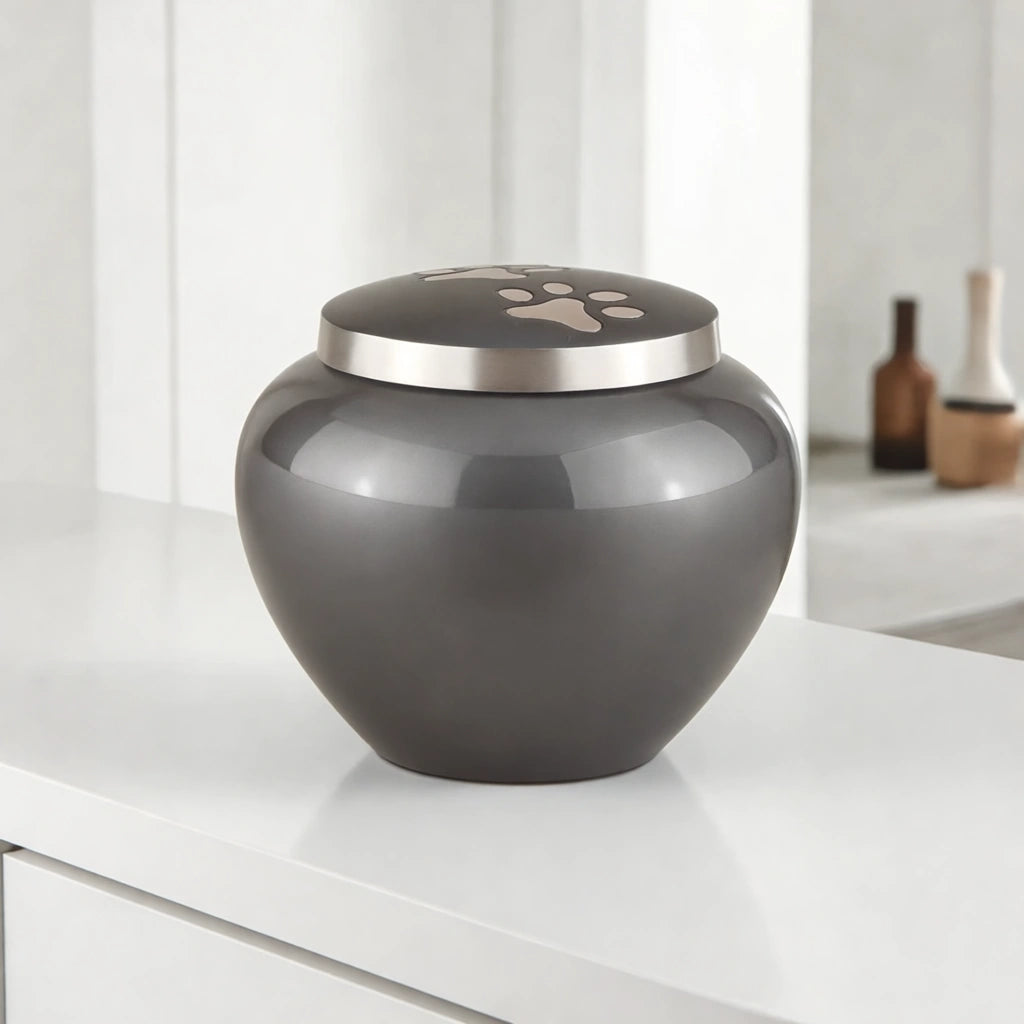 Eternal Pawprints Pet Urn for Ashes in Graphite & Silver - Medium