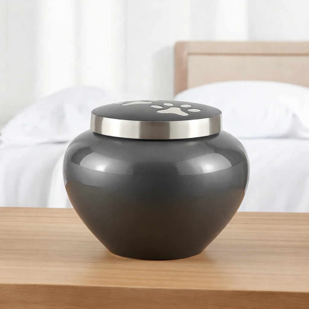 Eternal Pawprints Pet Urn for Ashes in Graphite & Silver - Small