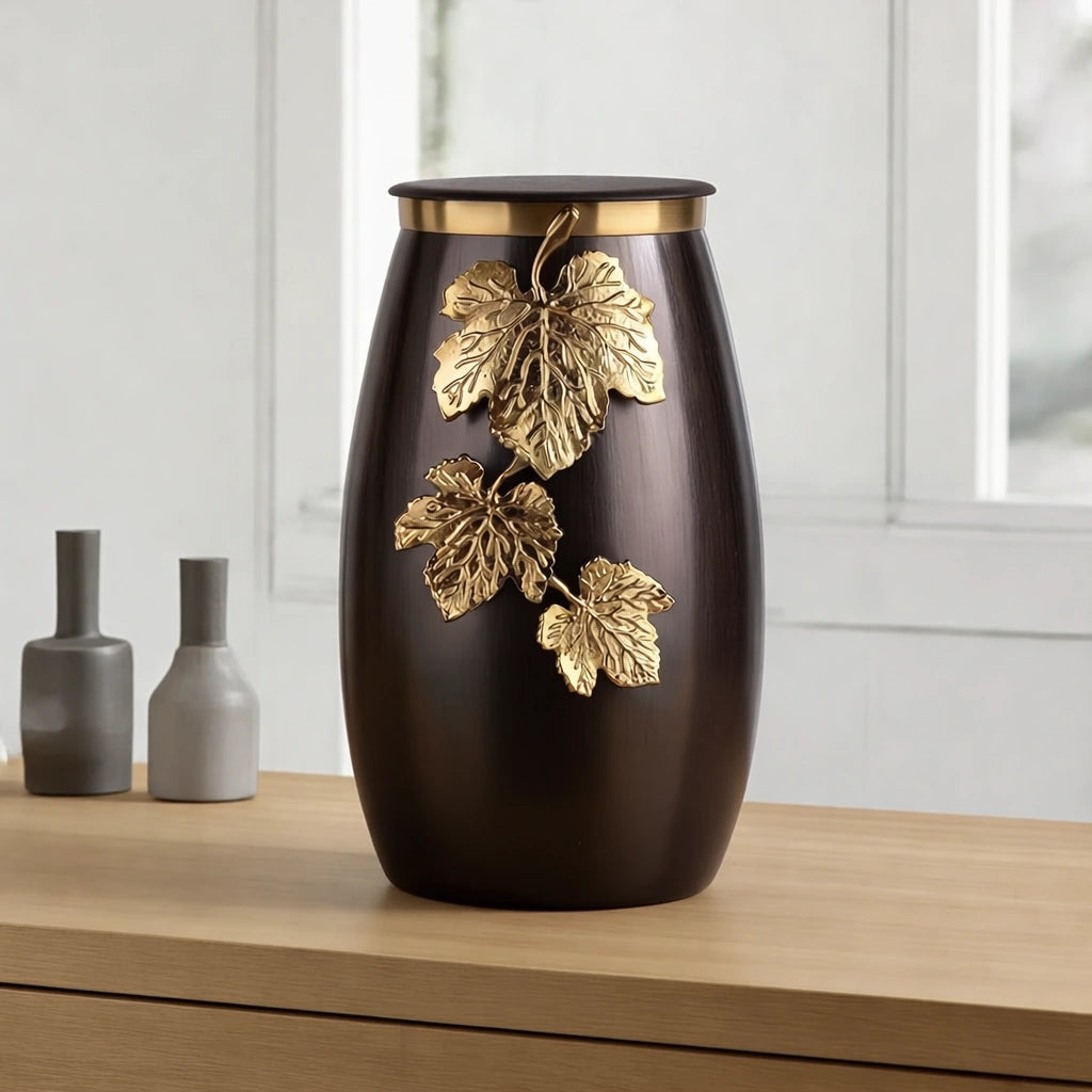 Eternal Vine Metal Adult Cremation Urn for Ashes in Grey and Gold