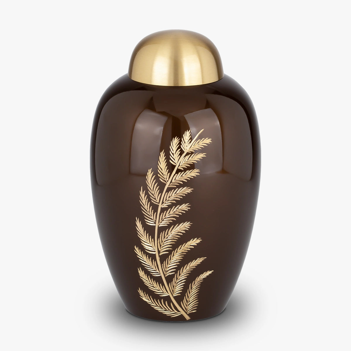 fern metal adult cremation urn for ashes in brown and gold