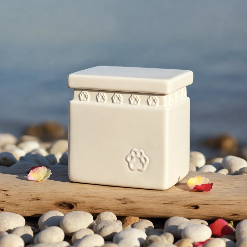Gentle Pawprints Biodegradable Pet Urn for Ashes in White
