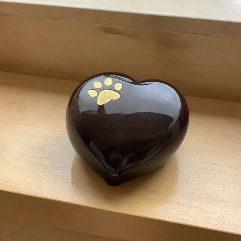 Heart Pawprint Pet Keepsake Urn for Ashes in Bronze & Gold