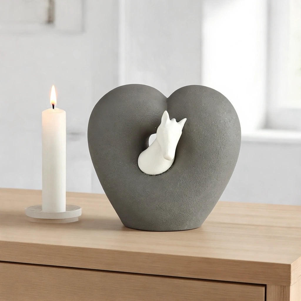 Horse Heart Pet Urn for Ashes in Grey & White
