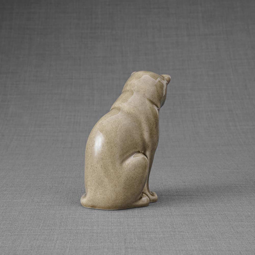 Kitten Urn For Ashes Beige Grey Back Right