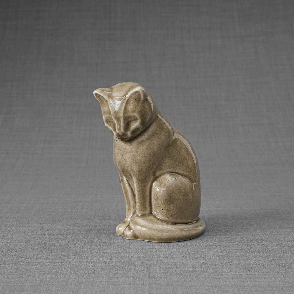 Kitten Urn For Ashes Beige Grey Front Left