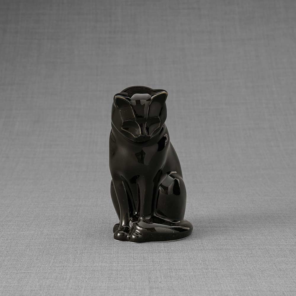 Kitten Urn For Ashes Glossy Black