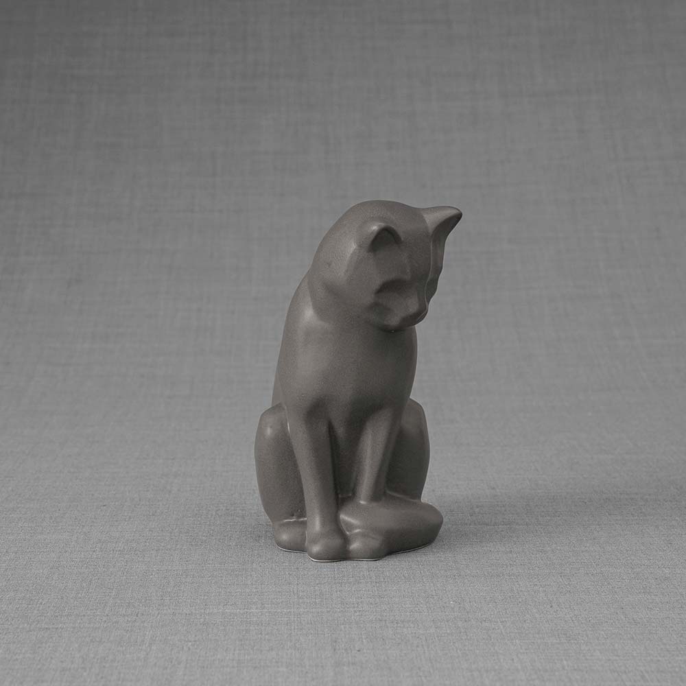 Kitten Urn For Ashes Matte Grey Facing Right