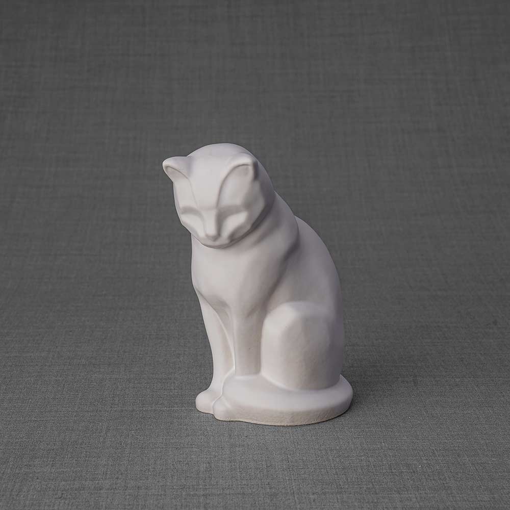 Kitten Urn For Ashes Matte White Front Left