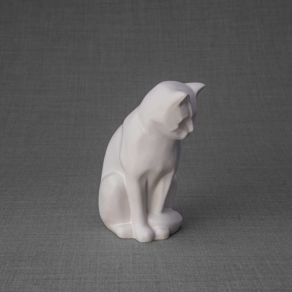 Kitten Urn For Ashes Matte White Front Right