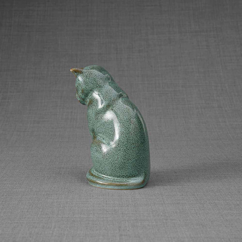 Kitten Urn For Ashes Oily Green Facing Back Left