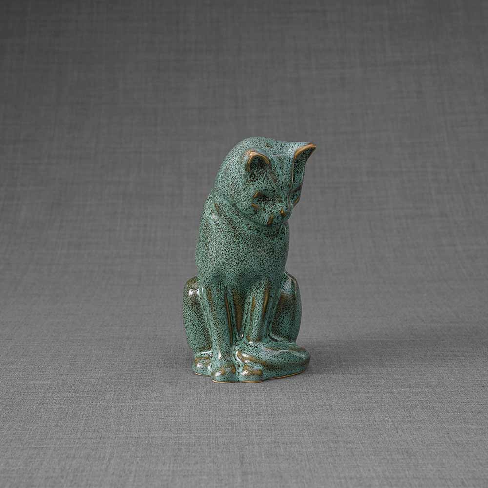 Kitten Urn For Ashes Oily Green Facing Front Right