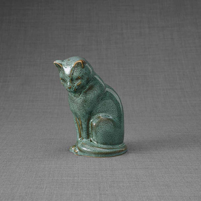Kitten Urn For Ashes Oily Green Facing Left