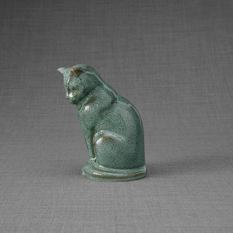 Kitten Urn For Ashes Oily Green Left