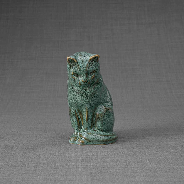 Kitten Urn for Ashes in Oily Green