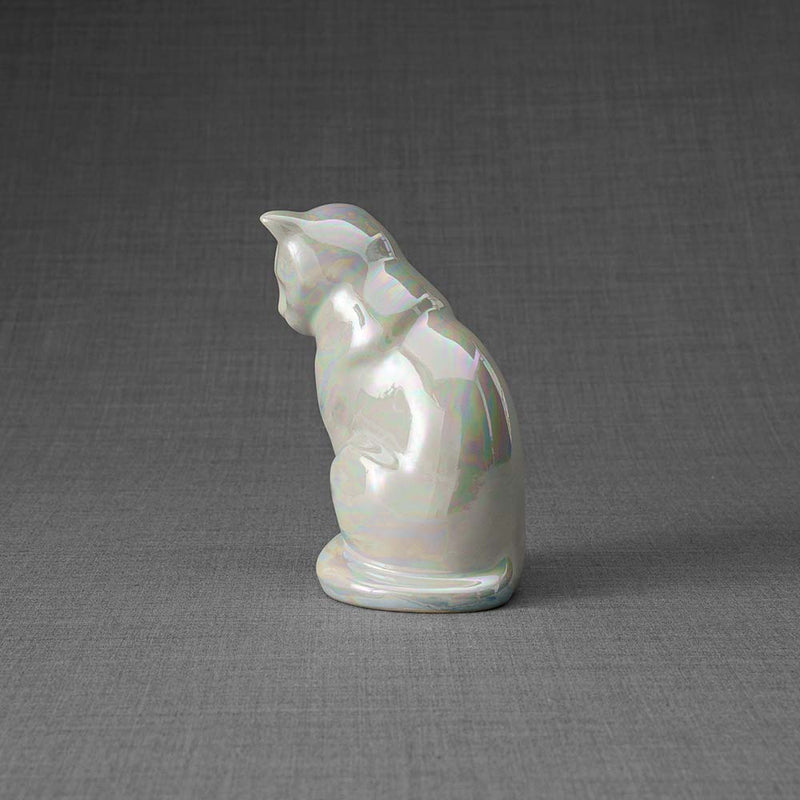Kitten Urn for Ashes in Pearlescent White