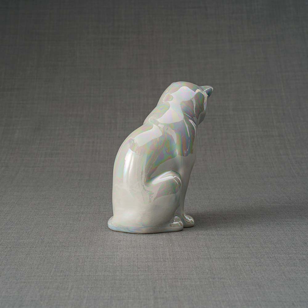 Kitten Urn For Ashes Pearly White Back Right