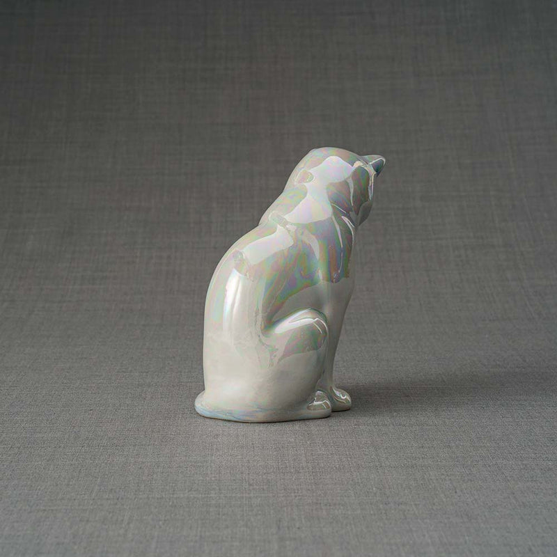 Kitten Urn for Ashes in Pearlescent White