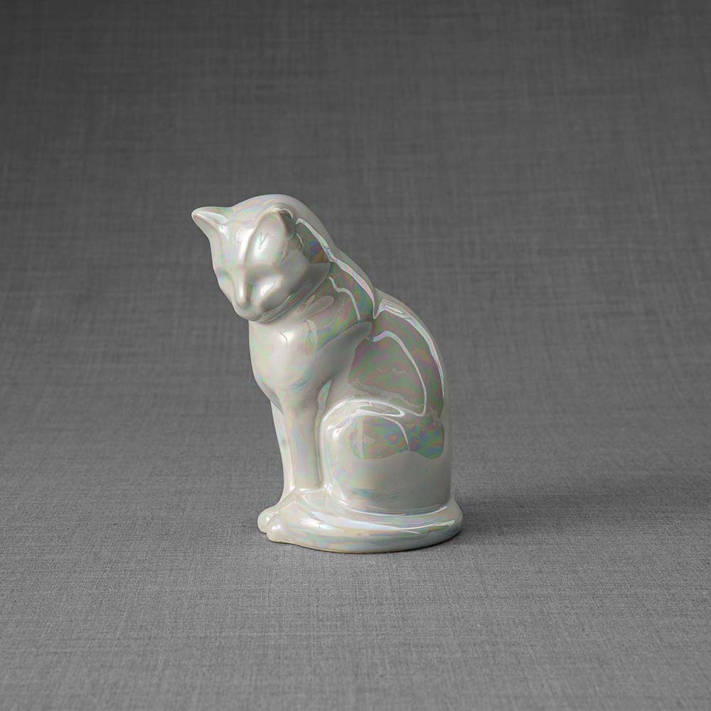 Kitten Urn For Ashes Pearly White Front Left