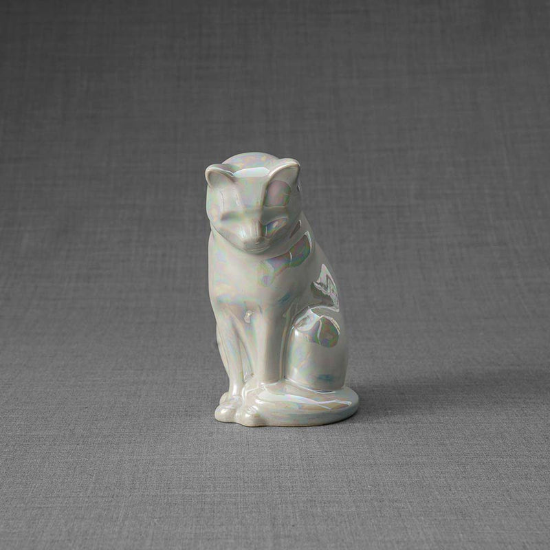 Kitten Urn for Ashes in Pearlescent White