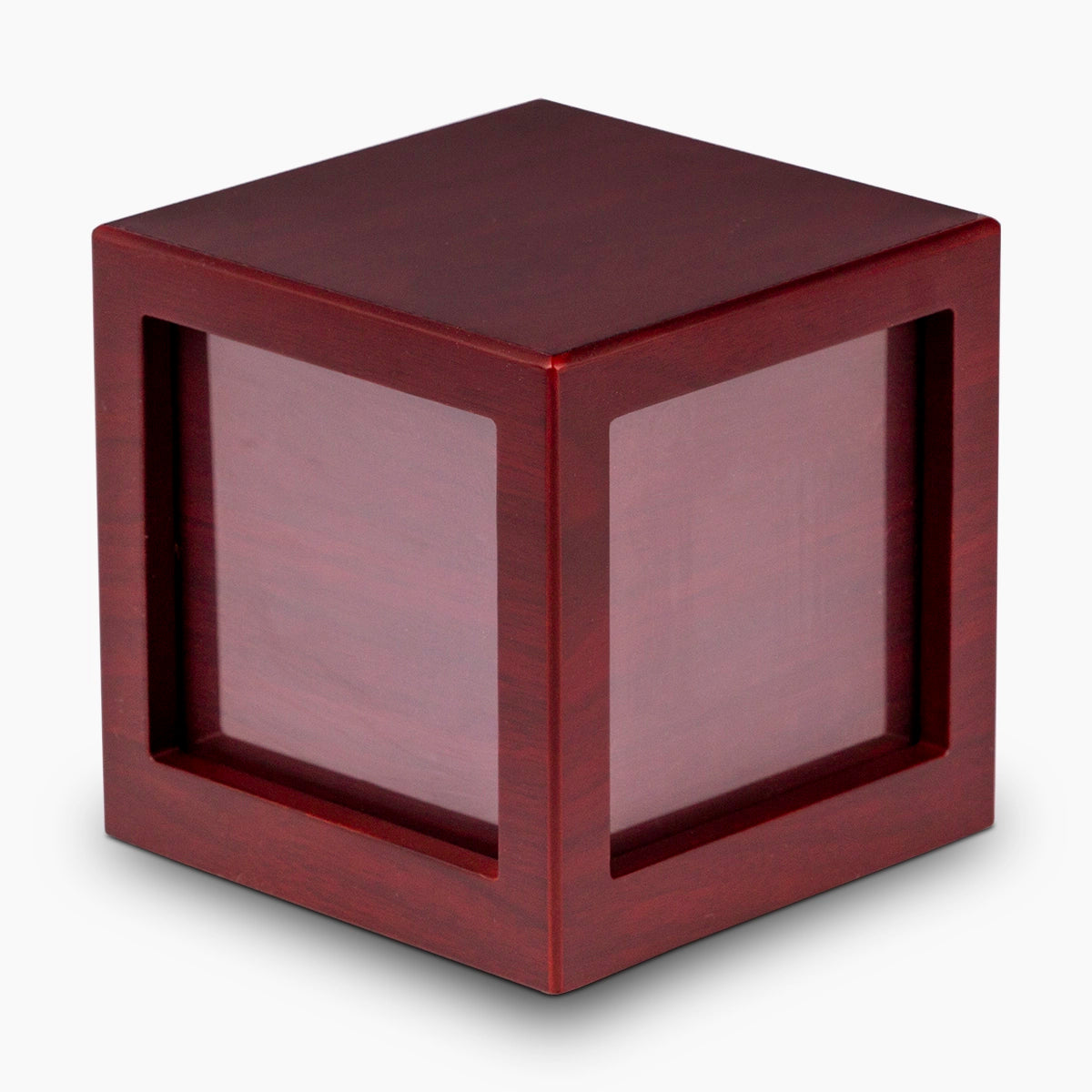 mahogany effect mdf photo cube cremation urn for ashes large front view