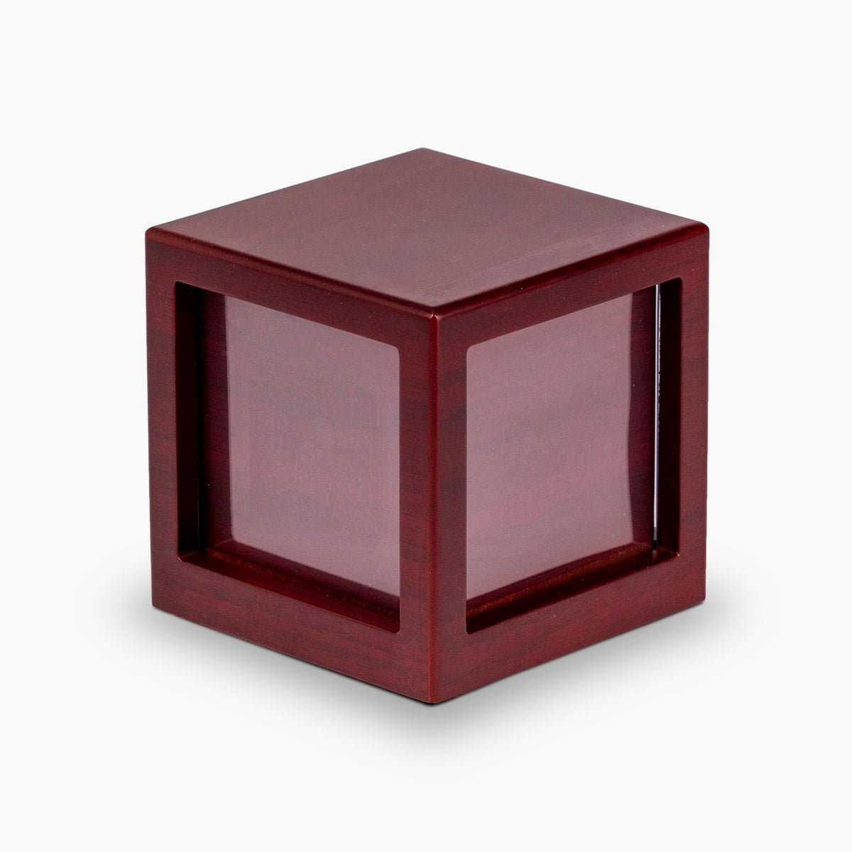 mahogany effect mdf photo cube urn for ashes medium front view