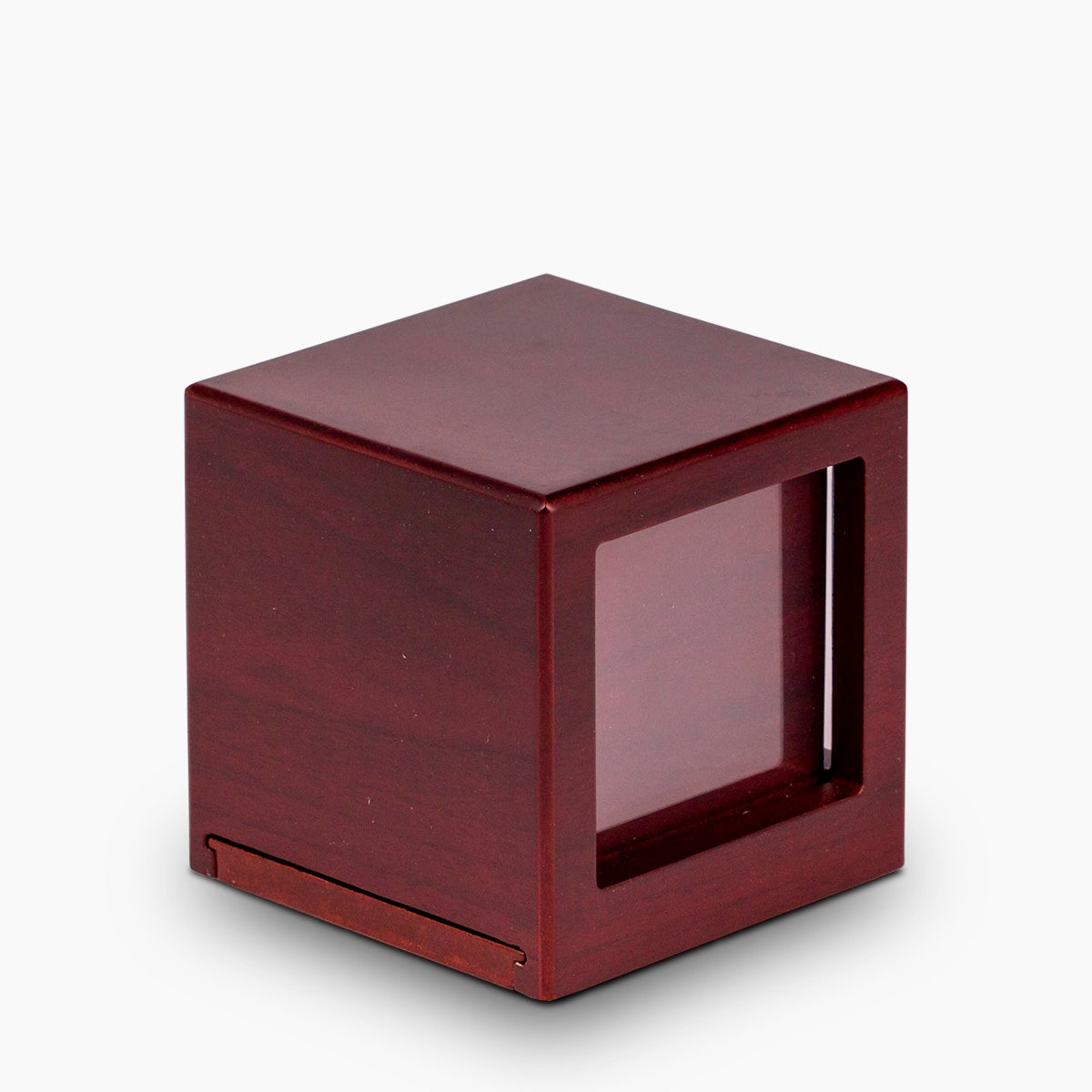 mahogany effect mdf photo cube urn for ashes small side view