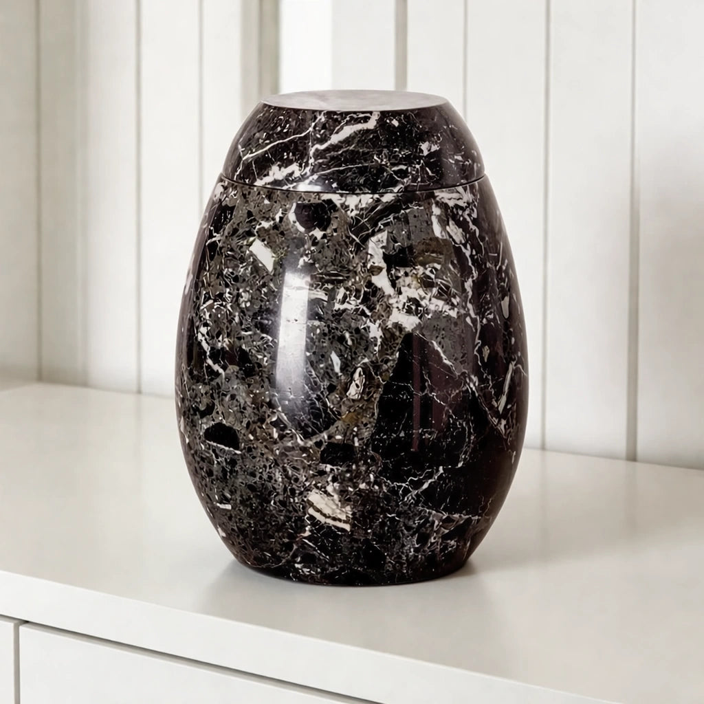 Marble Adult Cremation Urn for Ashes in Black & Grey