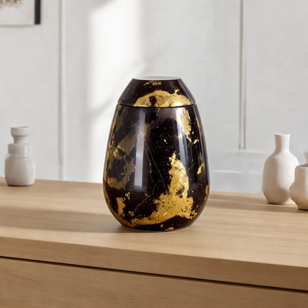 Marble Adult Cremation Urn For Ashes in Brown and Gold