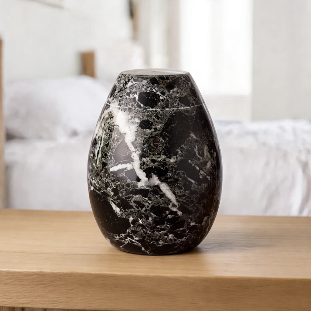 Marble Keepsake Urn For Ashes in Black & Grey