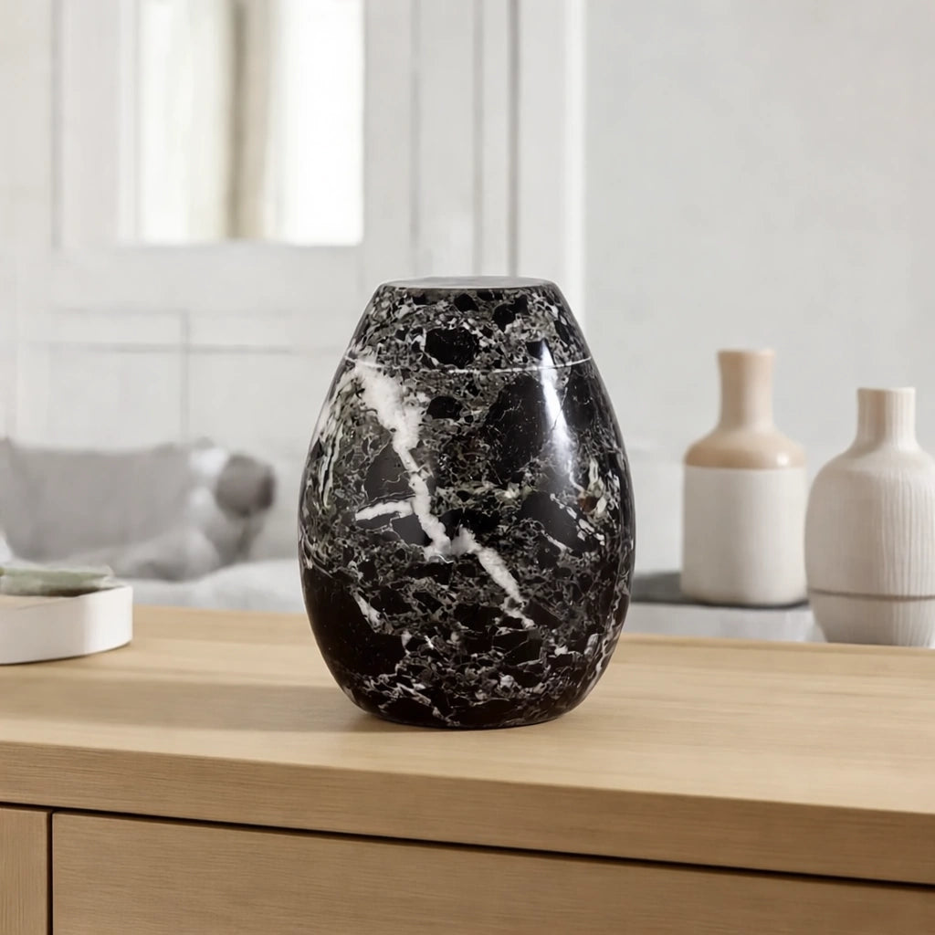 Marble Keepsake Urn For Ashes in Black & Grey