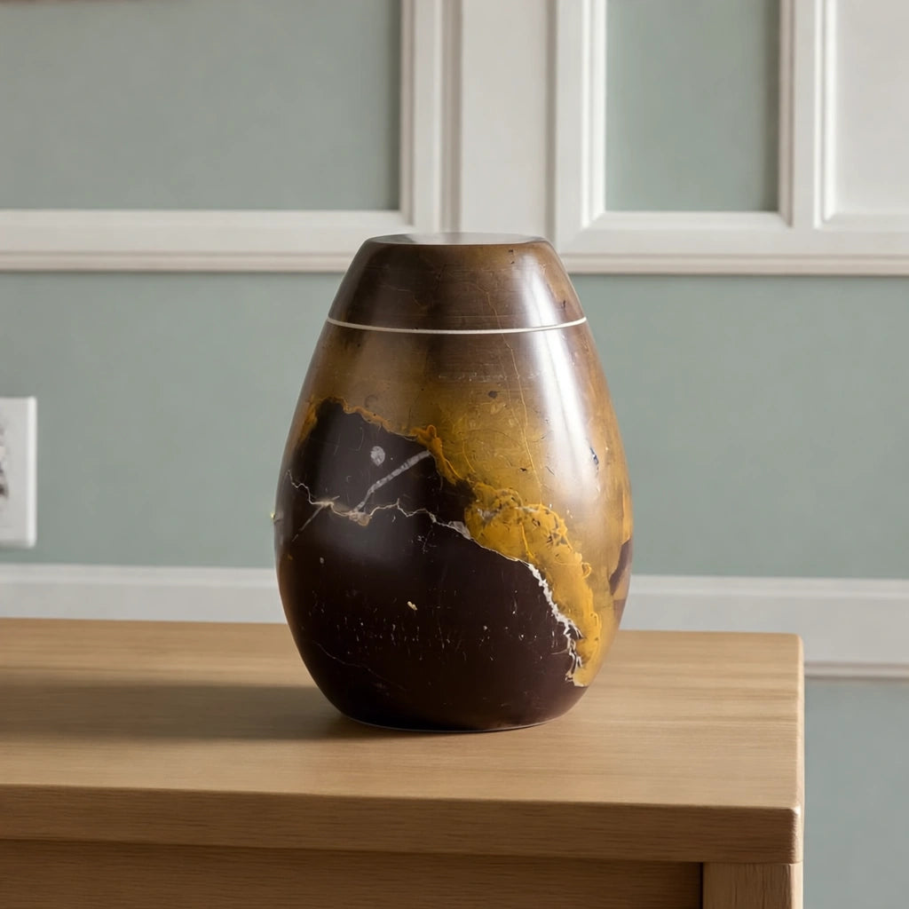 Marble Keepsake Urn For Ashes in Brown and Gold