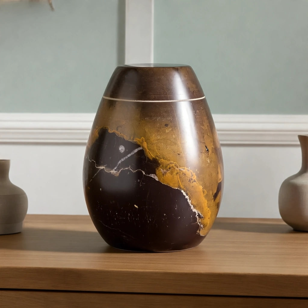 Marble Keepsake Urn For Ashes in Brown and Gold