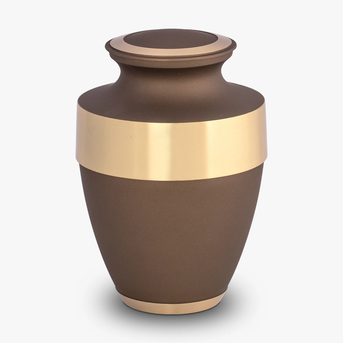 metal adult cremation urn for ashes in bronze with gold band