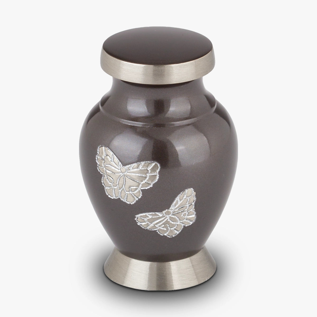 metal butterfly keepsake urn for ashes in grey with silver