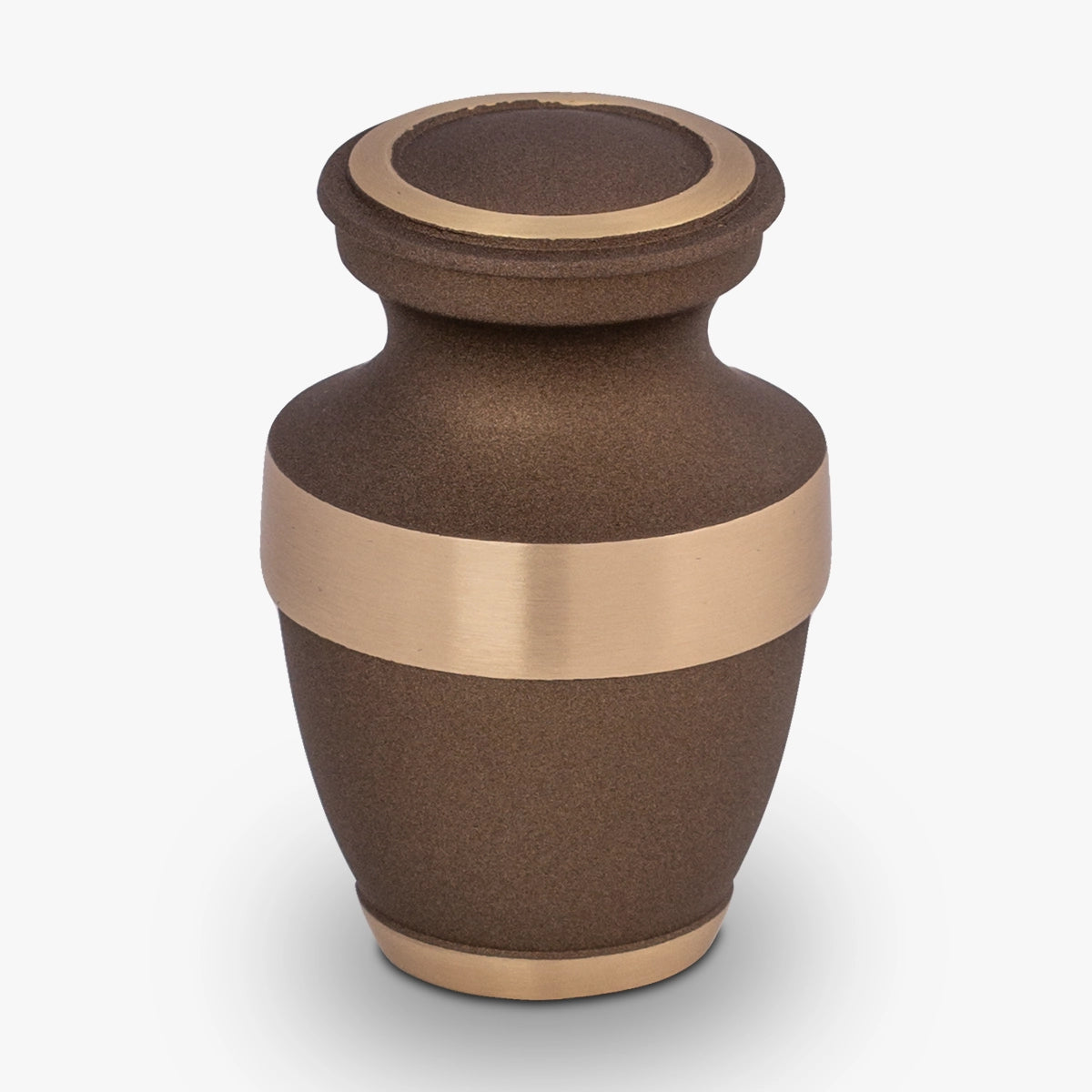 metal keepsake urn for ashes in bronze with gold band