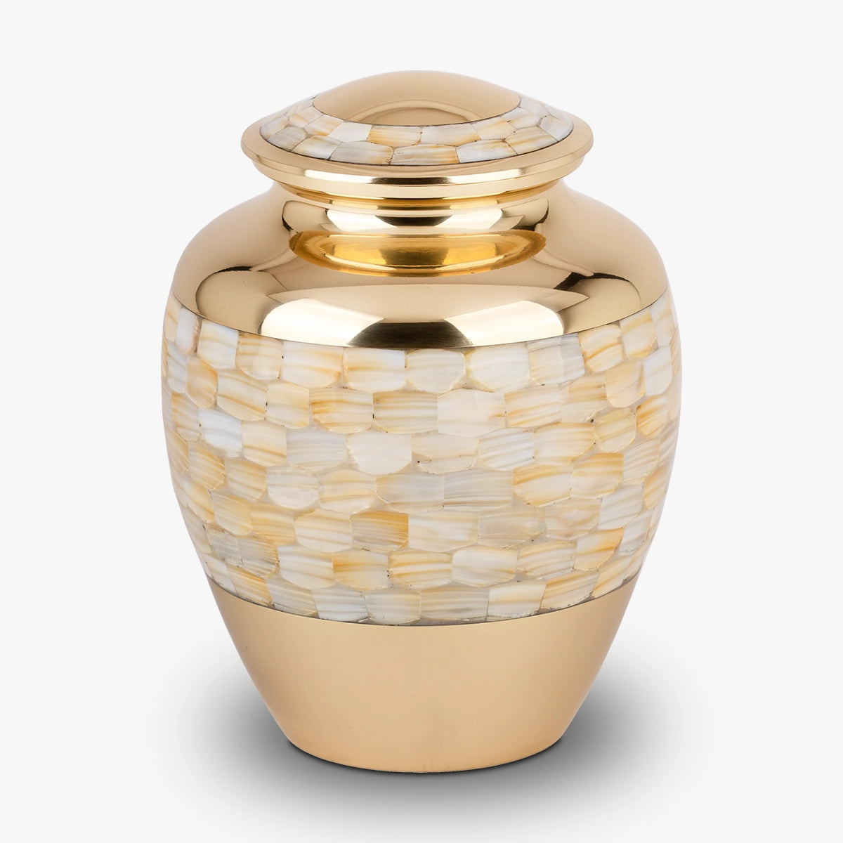 mother of pearl metal adult cremation urn for ashes in gold