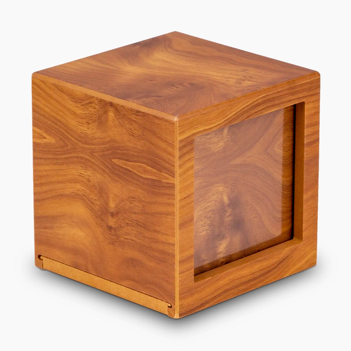 oak wood effect mdf photo cube cremation urn for ashes large side view