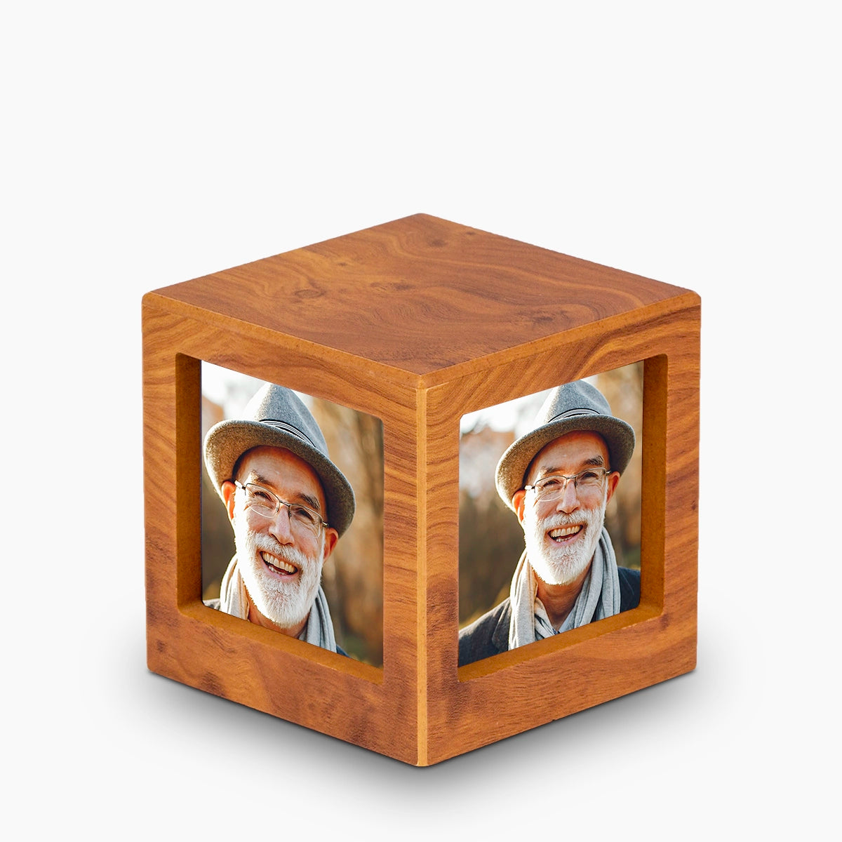 oak wood effect mdf photo cube small urn for ashes with photos