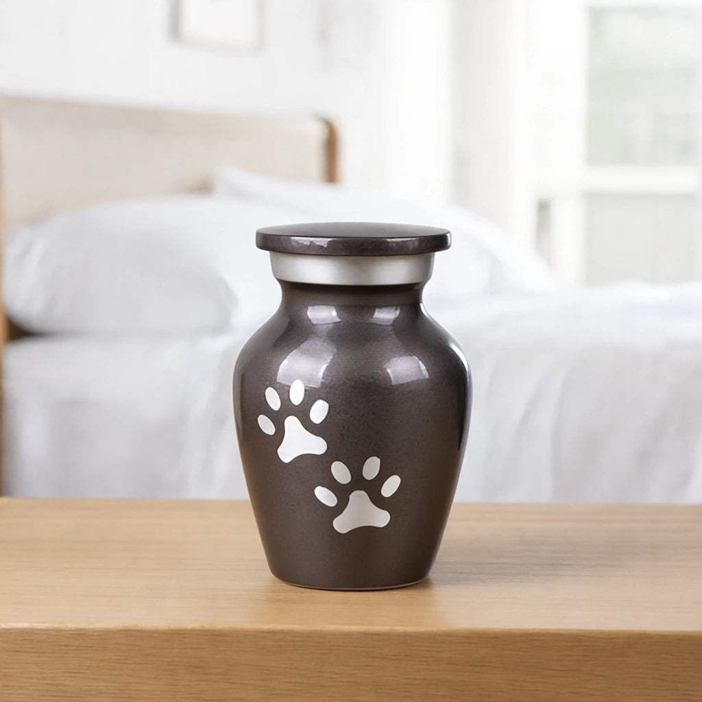 Pawprint Pet Keepsake Urn for Ashes in White & Silver