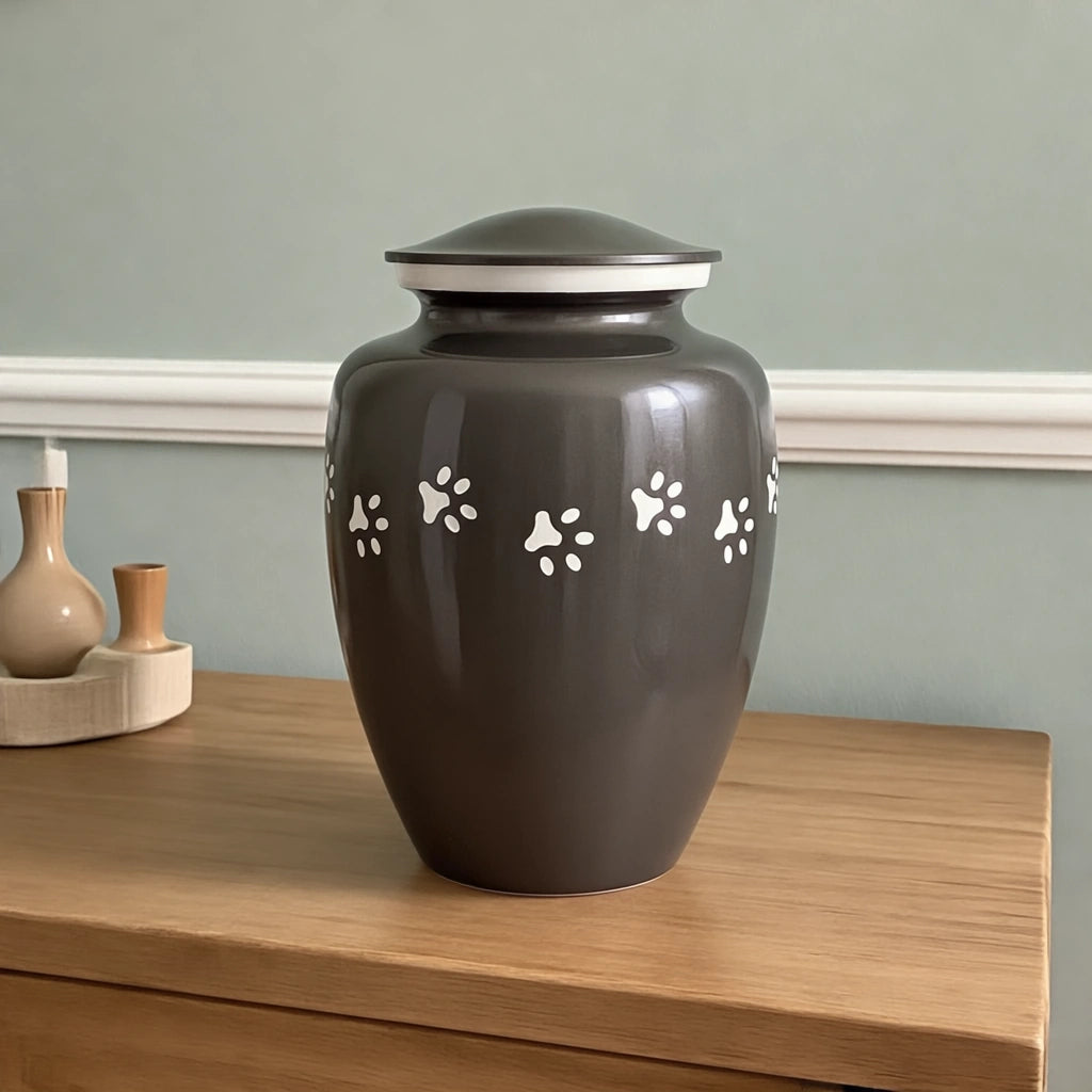 Pawprint Pet Urn for Ashes in Graphite & Silver - Large
