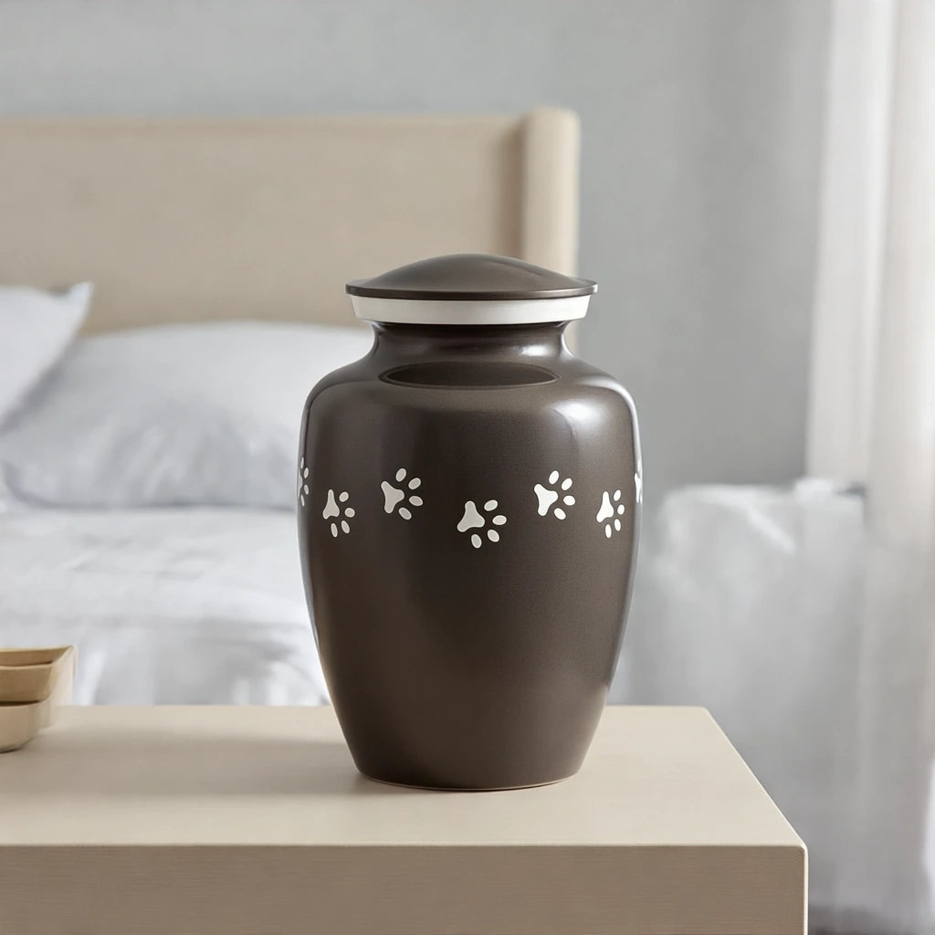 Pawprint Pet Urn for Ashes in Graphite & Silver - Medium