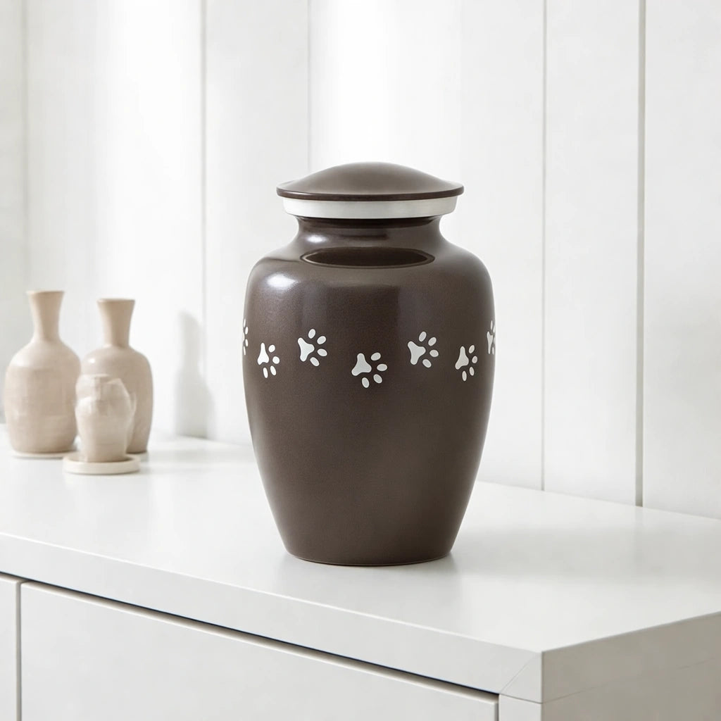 Pawprint Pet Urn for Ashes in Graphite & Silver - Medium