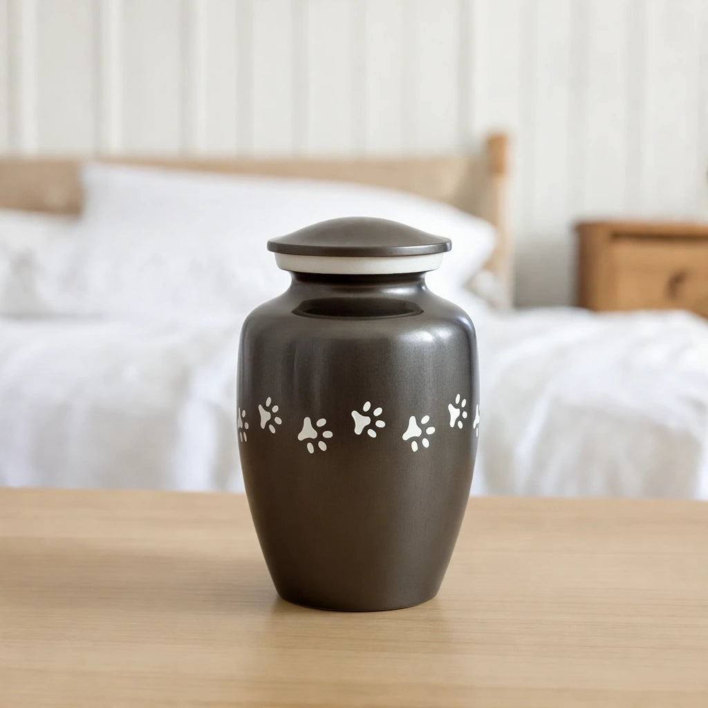 Pawprint Pet Urn for Ashes in Graphite & Silver - Small