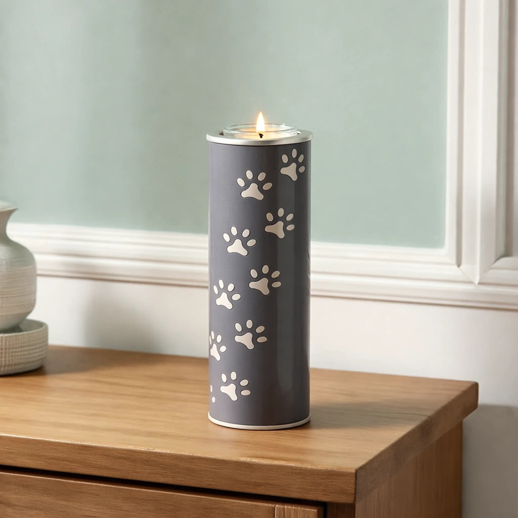 Pawprints Candle Pet Urn for Ashes in Grey - Large