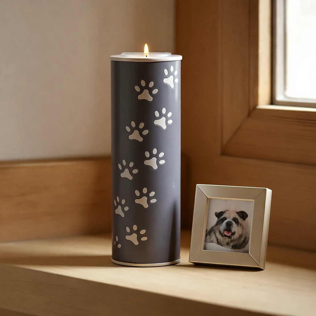 Pawprints Candle Pet Urn for Ashes in Grey - Large