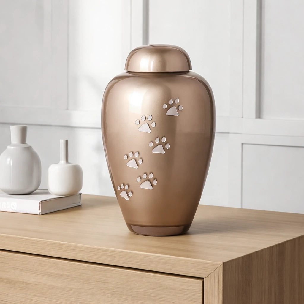 Pawprints Crystal Pet Urn for Ashes in Cappuccino - Large