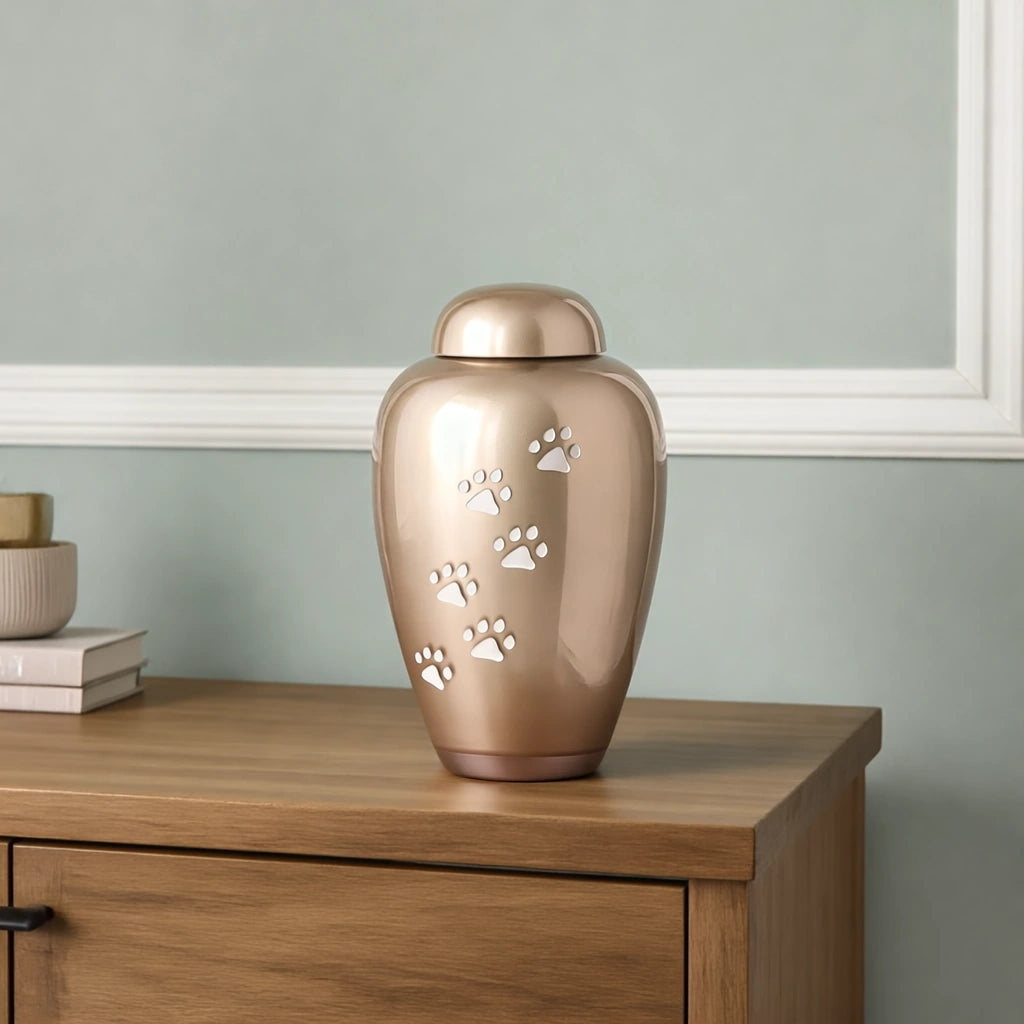 Pawprints Crystal Pet Urn for Ashes in Cappuccino - Small