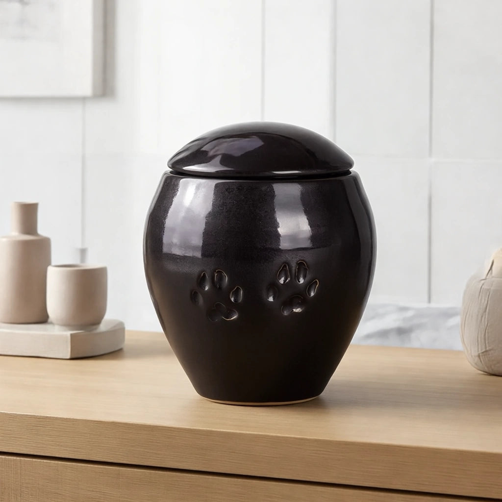 Pawprints Pet Urn for Ashes in Black - Large