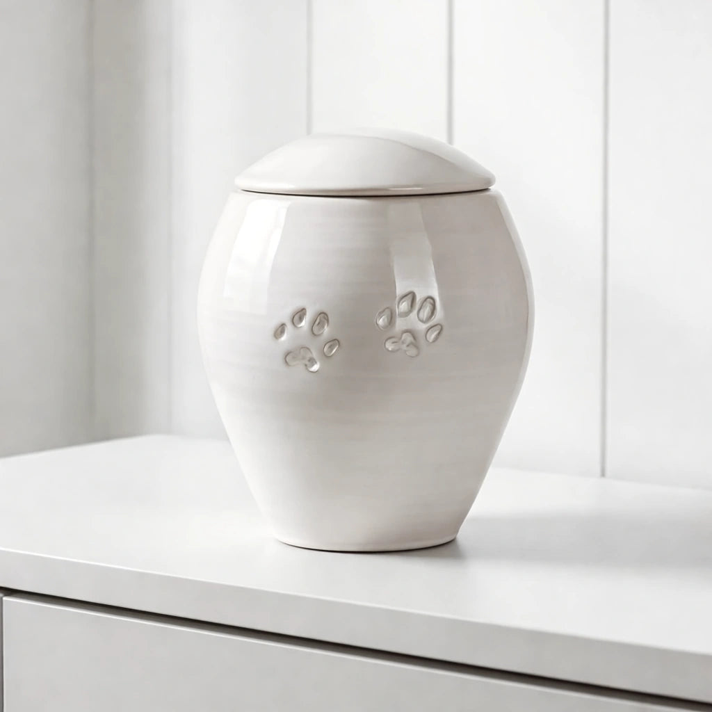 Pawprints Pet Urn for Ashes in White - Extra Large
