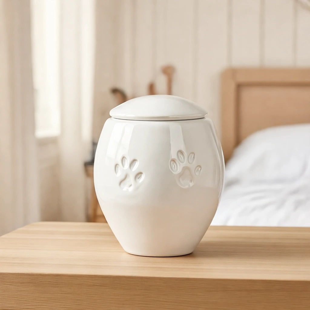 Pawprints Pet Urn for Ashes in White - Small